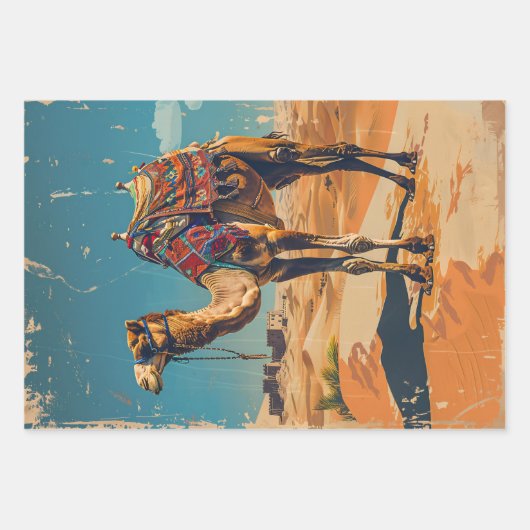 kameel retro woestijn decoupage inpakpapier vel (Voorkant)
