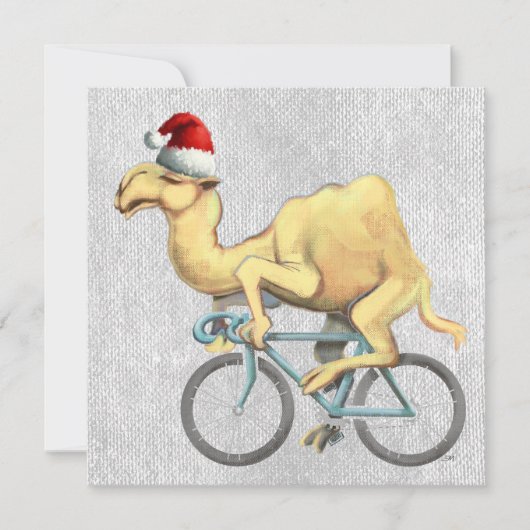 Kameel Rijden op een fiets in Santa Hat Feestdagenkaart (Voorkant)