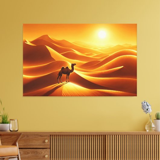 Kameel woestijn zand zon geel dier Egypte kunst Canvas Afdruk (Insitu (Woonkamer))