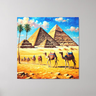 Kameelkaravaan steekt Egyptische woestijn over  Pi Canvas Afdruk
