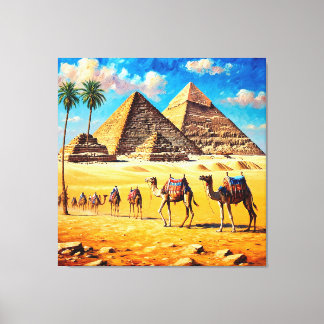 Kameelkaravaan steekt Egyptische woestijn over Pi Canvas Afdruk