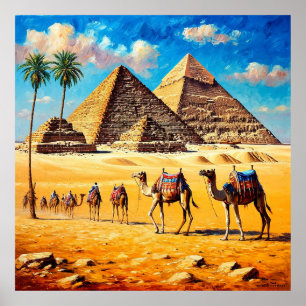 Kameelkaravaan steekt Egyptische woestijn over  Pi Poster