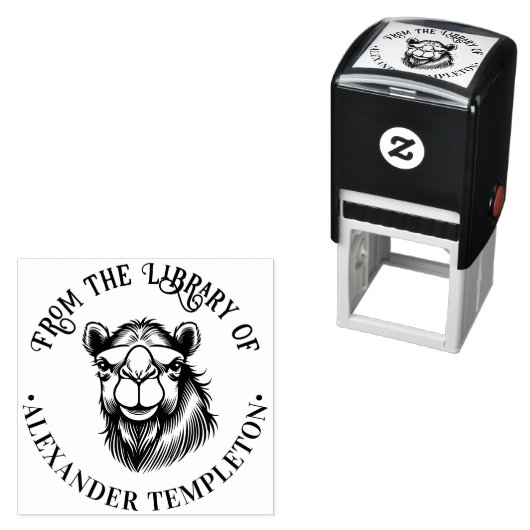 Kameelkop tekening “Uit de bibliotheek van” #2P Zelfinktende Stempel (In situ)