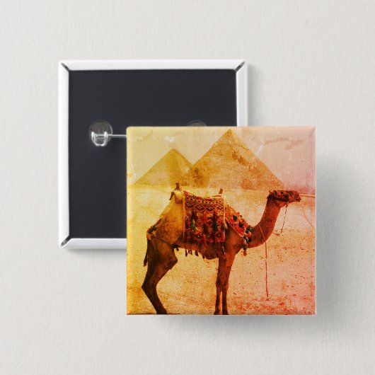 kameelverouderde pyramiden vierkante button 5,1 cm (Voorkant /achterkant)
