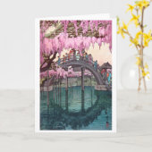Kameido Bridge, Hiroshi Yoshida, Woodcut Kaart (Gele Bloem)