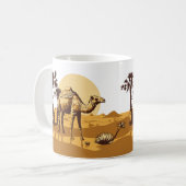 Kamel, woestijn, palmbomen en zonneschijn koffiemok (Voorkant links)