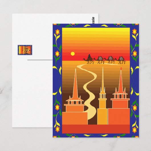 Kamelen buiten de stad briefkaart (Voorkant / Achterkant)