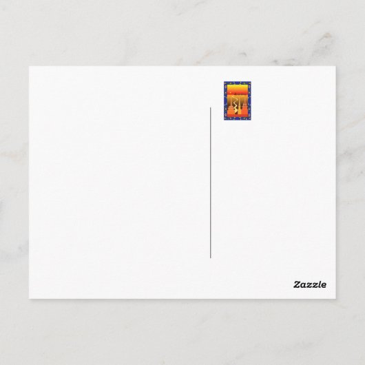 Kamelen buiten de stad briefkaart (Achterkant)