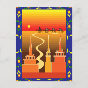 Kamelen buiten de stad briefkaart