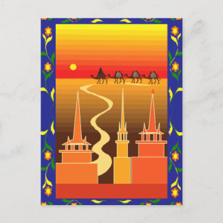Kamelen buiten de stad briefkaart