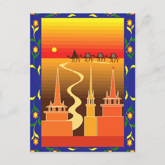 Kamelen buiten de stad briefkaart (Voorkant)