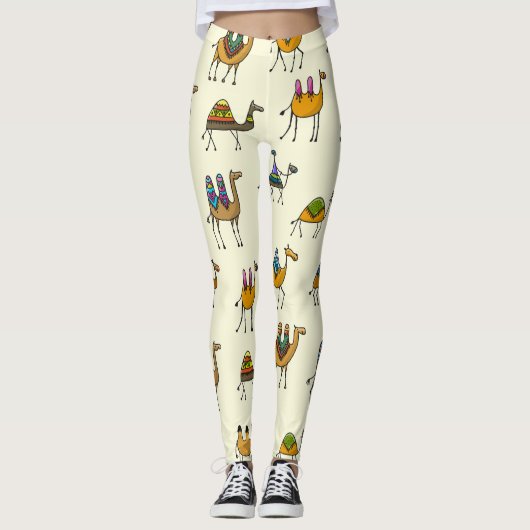 Kamelen Caravan Decoratief Naadloos Patroon Leggings (Voorkant)