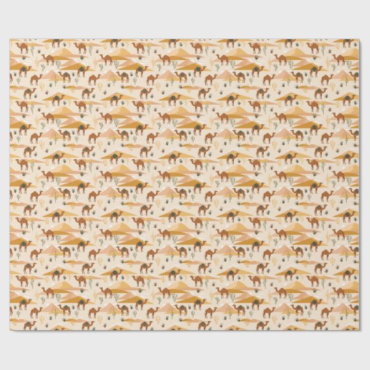 Kamelen Duinen Cactussen: Naadloze woestijn Cadeaupapier (Vlak)