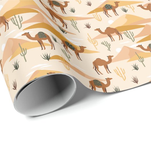 Kamelen Duinen Cactussen: Naadloze woestijn Cadeaupapier (Rol Hoek)