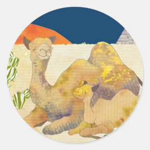Kamelen en Pyramiden in Egypte Ronde Sticker