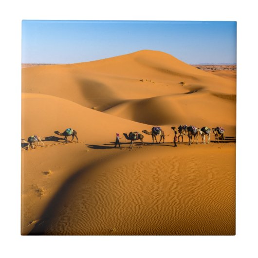 Kamelen in de woestijn onder de blauwe hemel tegeltje (Voorkant)