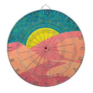 Kamelen kruisen zandduin in woestijn dartbord