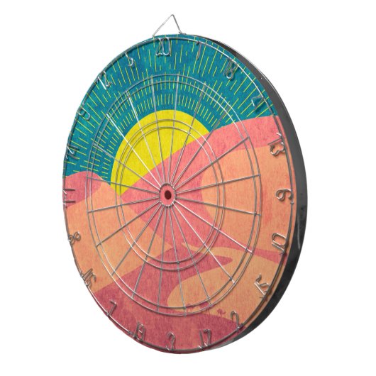 Kamelen kruisen zandduin in woestijn dartbord (Voorkant Rechts)