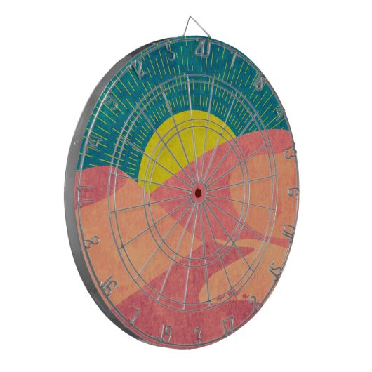 Kamelen kruisen zandduin in woestijn dartbord (Voorkant Links)