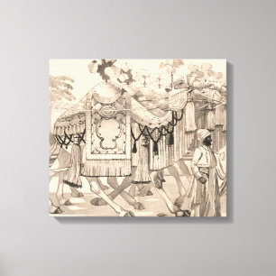 Kamelen lopen gekleed in kostuum canvas afdruk