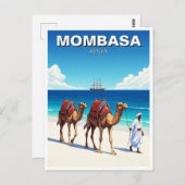 Kamelen op het strand in Mombasa, Kenia Briefkaart (Voorkant / Achterkant)