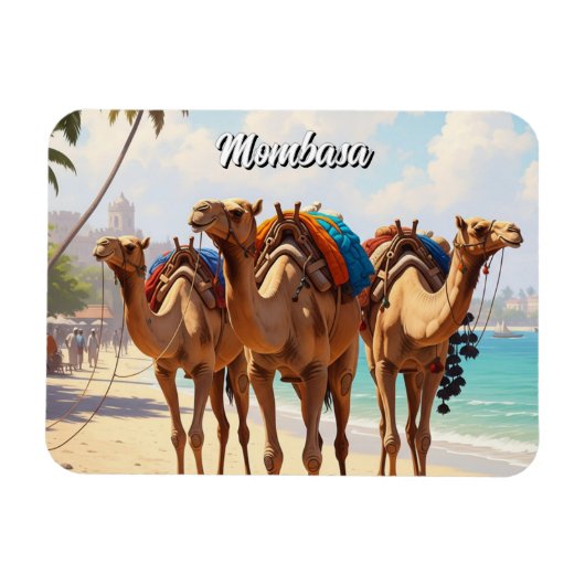 Kamelen op het strand in Mombasa, Kenia Magneet (Horizontaal)