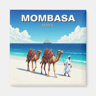 Kamelen op het strand in Mombasa, Kenia Magneet