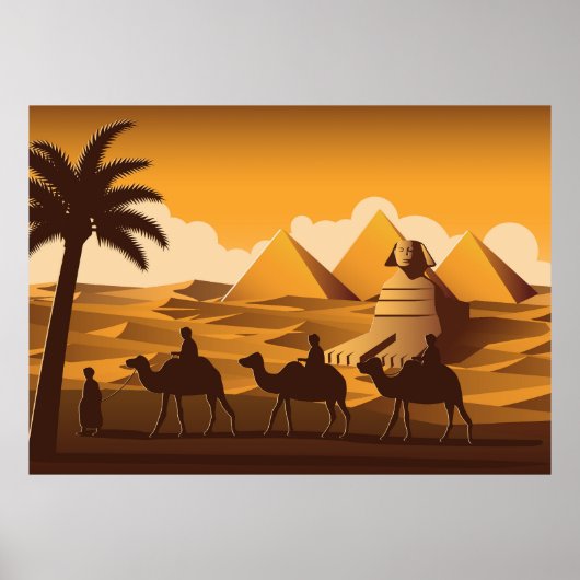 Kamelen passeren Piramide Poster (Voorkant)