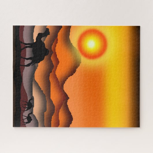 Kamelen Puzzel Zonsondergang Woestijn (Horizontaal)