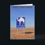 Kamelen teken, Tunesië, aanpasbaar Kaart<br><div class="desc">Waarschuwingsteken "kruising van kamelen". Near Tozeur,  Sahara,  western Tunesië</div>