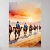 Kamelenkaravaan in de woestijn, Boho Travel Landsc Poster (Voorkant)