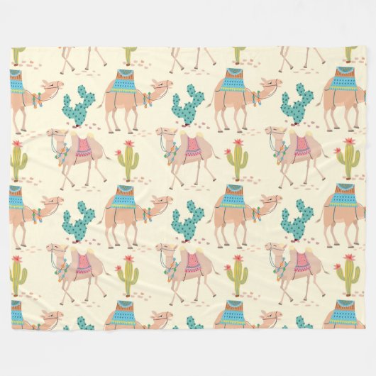kamelenpatroon, cactus-patroon, woestijnafdruk fleece deken (Voorkant (Horizontaal))