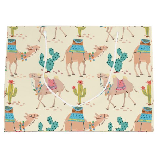 kamelenpatroon, cactus-patroon, woestijnafdruk groot cadeauzakje (Voorkant)