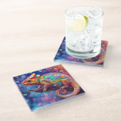 Kameleon 2 bubbels glazen onderzetter (Schuin)