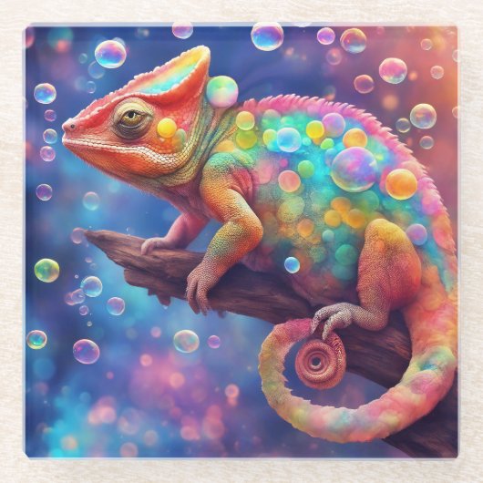 Kameleon 2 bubbels glazen onderzetter (Voorkant)