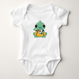 Kameleon als doelman met voetbal romper