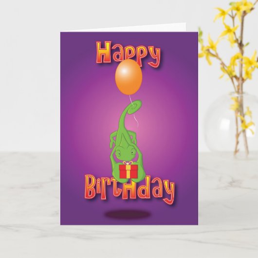 kameleon - ballon - gelukkige verjaardag kaart (Gele Bloem)