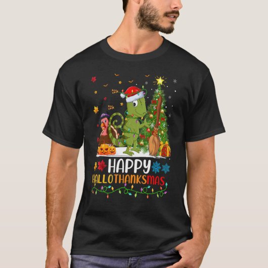 Kameleon Dier Gelukkig Kameleon Hellothanksmas T-shirt (Voorkant)