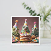 Kameleon feestbeesten, kameleon verjaardagsuitnodi kaart (Staand voorkant)