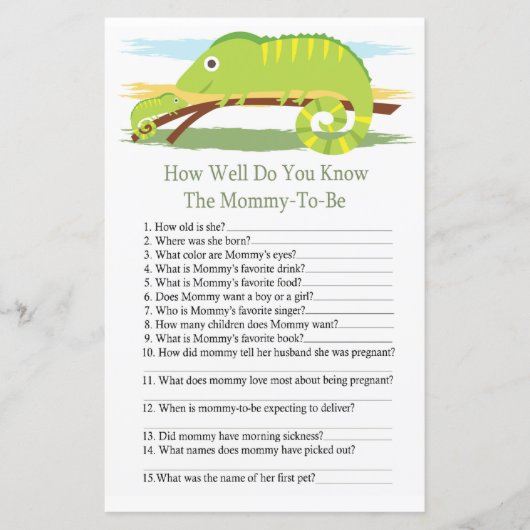 Kameleon Hoe goed ken je baby shower spel (Voorkant)