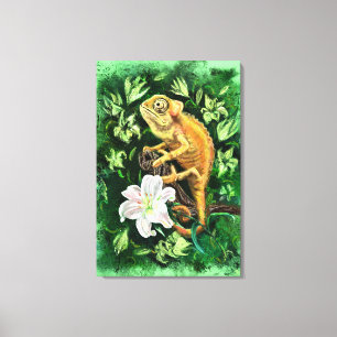 Kameleon In Bladeren Canvasprint Canvas Afdruk