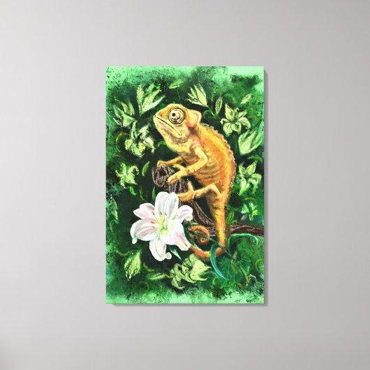 Kameleon In Bladeren Canvasprint Canvas Afdruk (Voorkant)