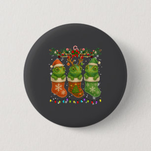 Kameleon in kerstsokken lichtjes Kameleon Kerstmis Ronde Button 5,7 Cm