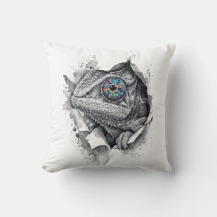 Kameleon Inkt Portret met Regenboog Oog Kussen