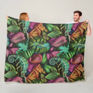 Kameleon Jungle Droom Naadloos Oppervlaktepatroon Fleece Deken