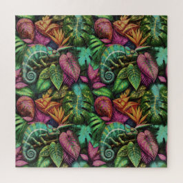 Kameleon Jungle Droom Naadloos Oppervlaktepatroon Legpuzzel