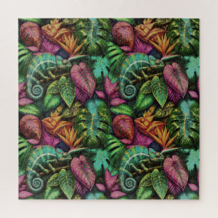 Kameleon Jungle Droom Naadloos Oppervlaktepatroon Legpuzzel