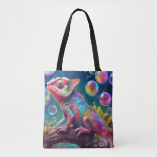 Kameleon met bubbels tote bag