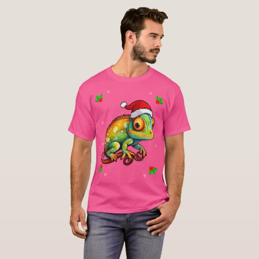 Kameleon met kerstmuts Kerstkameel T-shirt (Voorkant volledig)