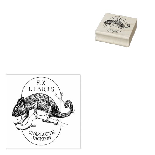  kameleon, modern ex libris boek rubberstempel (Gestempeld)